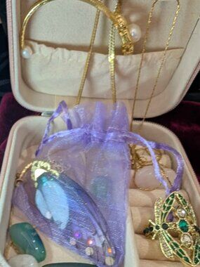 Faery core gold tone Vintage to now Jewelry mix with portable travel case